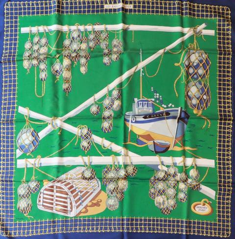 A variation of the Hermès scarf `Les raisins de la mer ` first edited in 1967 by `Pierre Péron`