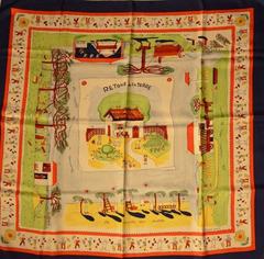 A variation of the Hermès scarf `Retour à la terre ` first edited in 1942 by `Oliver Dumas`