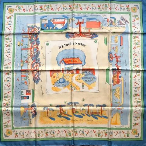 A variation of the Hermès scarf `Retour à la terre ` first edited in 1942 by `Oliver Dumas`