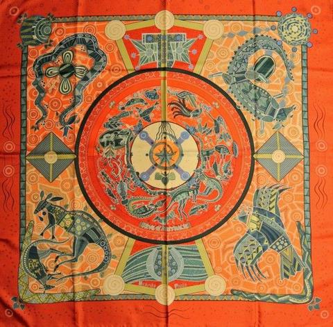 A variation of the Hermès scarf `Rêve d'australie ` first edited in 1999 by `Zoè Pauwels`