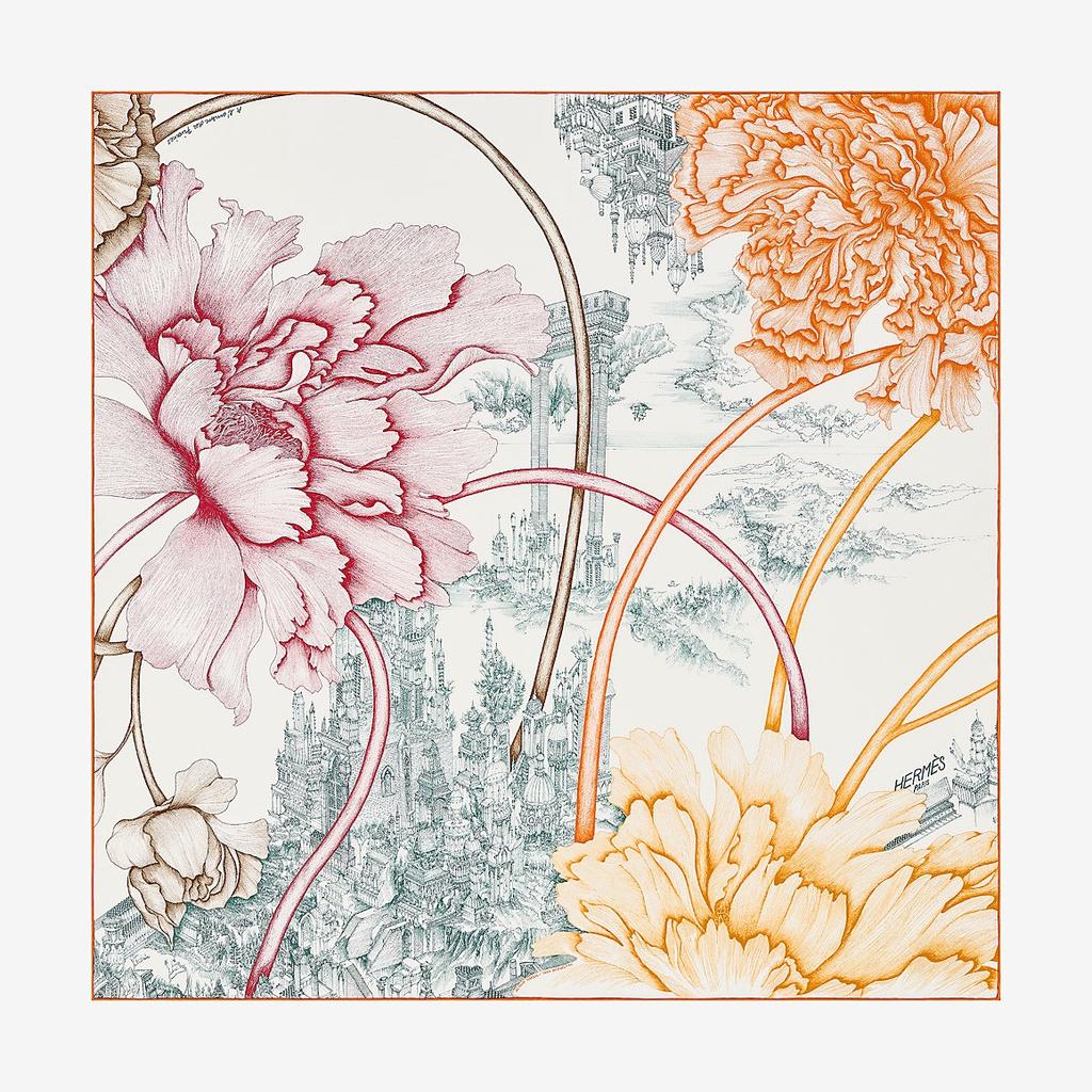 エルメス HERMES スカーフ A L'Ombre des Pivoines ピヴォワンヌの影 カレ90 ピンク 14-a-l-ombre-des-pivoines-4337