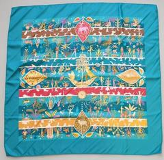 Hermès Rives Fertiles scarf in blue by Christine Henry, 2005