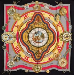 A variation of the Hermès scarf `La ronde des heures ` first edited in 1986 by `Loïc Dubigeon`