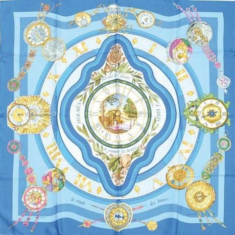 A variation of the Hermès scarf `La ronde des heures ` first edited in 1986 by `Loïc Dubigeon`