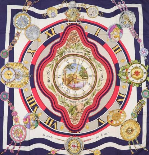 A variation of the Hermès scarf `La ronde des heures ` first edited in 1986 by `Loïc Dubigeon`