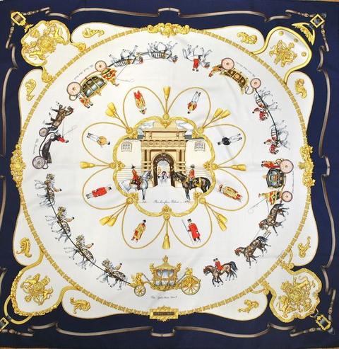 A variation of the Hermès scarf `The royal mews ` first edited in 1994 by `Jean De Fougerolle`