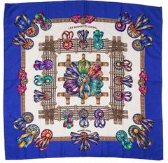 Hermès Les Rubans du Cheval scarf in blue by Joachim Metz, 1988