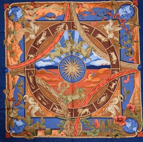 A variation of the Hermès scarf `Rythmes du monde ` first edited in 1999 by `Laurence Bourthoumieux`