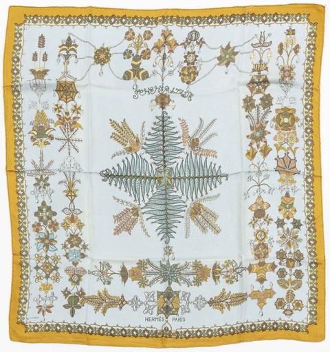 Carré Hermès Schéhérazade en jaune par Henri d'Origny, 1985