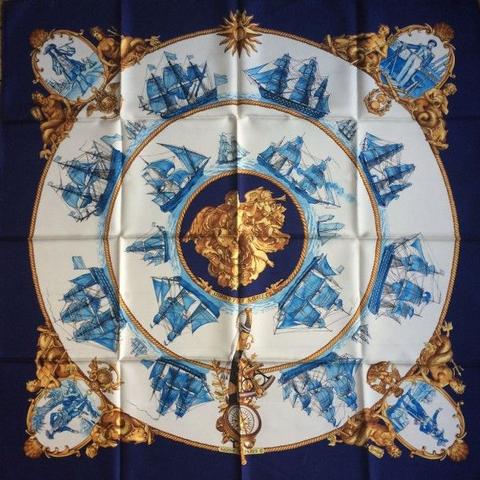 A variation of the Hermès scarf `Silhouettes navales ` first edited in 1971 by `Philippe Ledoux`