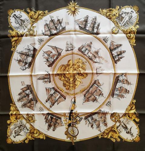 A variation of the Hermès scarf `Silhouettes navales ` first edited in 1971 by `Philippe Ledoux`