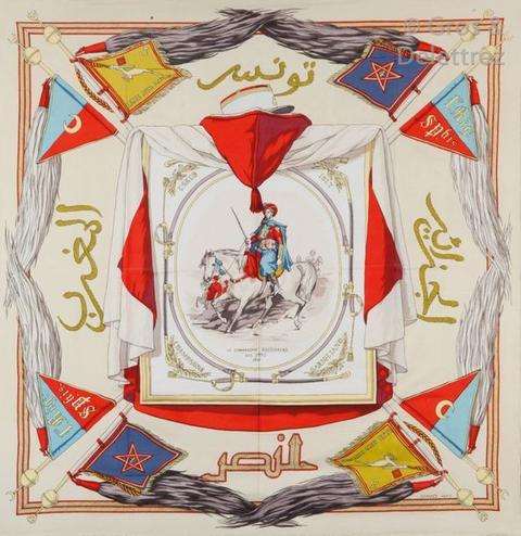 A variation of the Hermès scarf `Spahis marocains ` first edited in 1953 by `Hugo Grygkar`