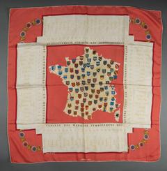 Hermès Tableau des Marques scarf in red by Hugo Grygkar, 1952
