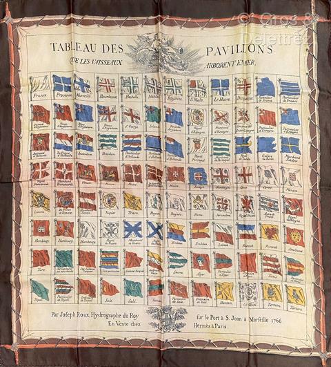 A variation of the Hermès scarf `Tableau des pavillons que les vaisseaux abordent en mer ` first edited in 1940 by `Philippe Dauchez`