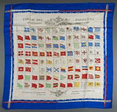 Hermès Tableau des Pavillons Que les Vaisseaux Abordent en Mer scarf in blue by Philippe Dauchez, 1940