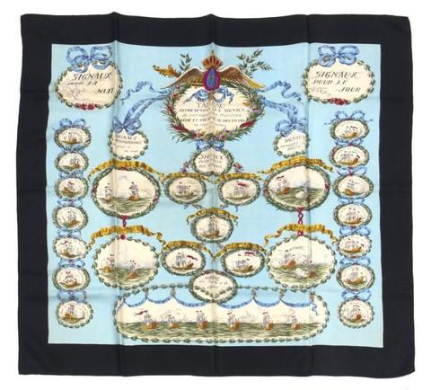 A variation of the Hermès scarf `Tableau représentant les signaux de correspondance maritime ` first edited in 1941 by `Philippe Dauchez`