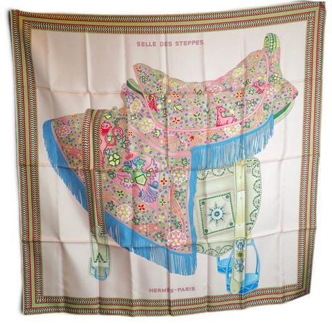 Hermès Tapis de Selle scarf in pink by Annie Faivre, 2020