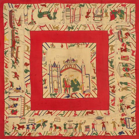 A variation of the Hermès scarf `Tapisserie des bayeux` first edited in 1940 by `Charles Pittner`