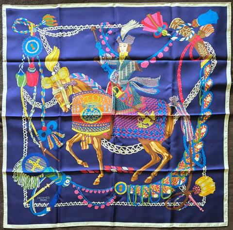 A variation of the Hermès scarf `Le timbalier` first edited in 1961 by `Marie-Françoise Héron`