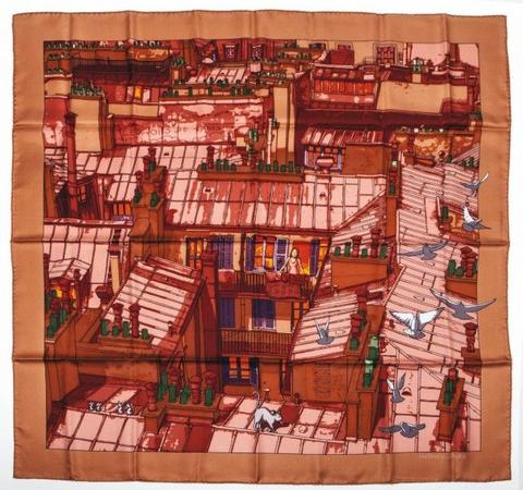 A variation of the Hermès scarf `Les toits de paris ` first edited in 2006 by `Dimitri Rybaltchenko`