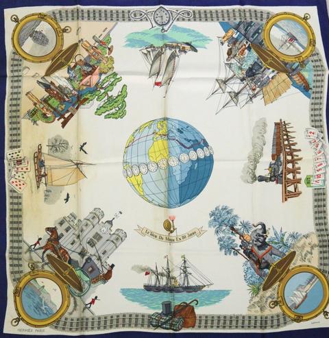 A variation of the Hermès scarf `Le tour du monde en 80 jours ` first edited in 1963 by `Philippe Ledoux`
