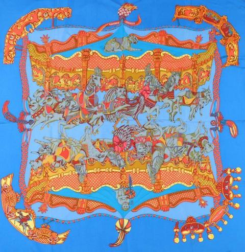 A variation of the Hermès scarf `Tournez manège ` first edited in 1989 by `Annie Faivre`