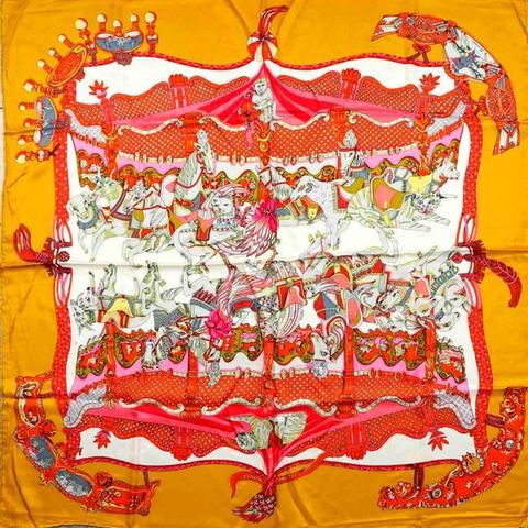 A variation of the Hermès scarf `Tournez manège ` first edited in 1989 by `Annie Faivre`