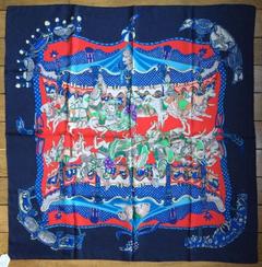 A variation of the Hermès scarf `Tournez manège ` first edited in 1989 by `Annie Faivre`