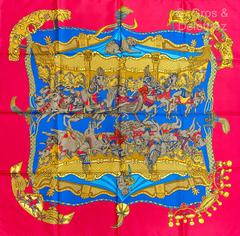 A variation of the Hermès scarf `Tournez manège ` first edited in 1989 by `Annie Faivre`