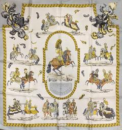 A variation of the Hermès scarf `Tournois et carrouseles ` first edited in 1960 by `Philippe Ledoux`