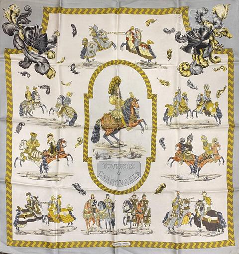 A variation of the Hermès scarf `Tournois et carrouseles ` first edited in 1960 by `Philippe Ledoux`