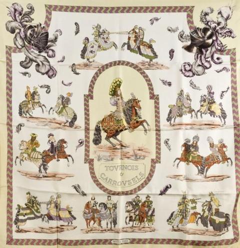 A variation of the Hermès scarf `Tournois et carrouseles ` first edited in 1960 by `Philippe Ledoux`