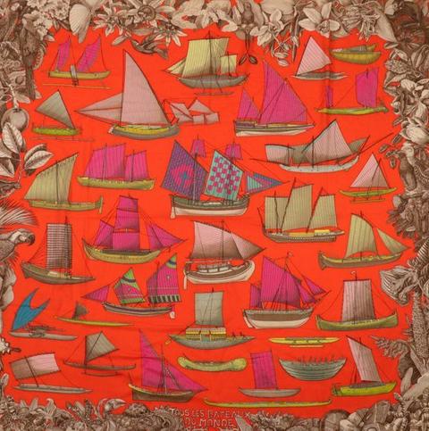 A variation of the Hermès scarf `Tous les bateaux du monde ` first edited in 2013 by `Aline Honoré`