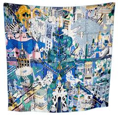 Hermès Animapolis scarf in blue by Jan Bajtlik, 2019