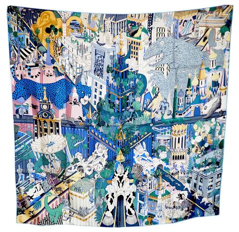 Hermès Animapolis scarf in blue by Jan Bajtlik, 2019