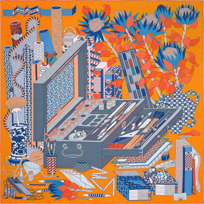 A variation of the Hermès scarf `Les trésors d'un artiste` first edited in 2017 by `Pierre Marie`