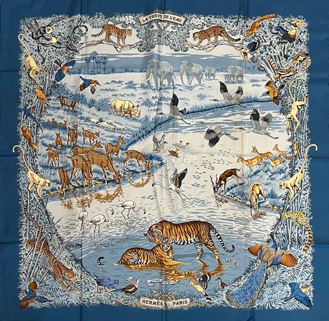 A variation of the Hermès scarf `La trêve de l'eau ` first edited in 2005 by `Robert Dallet`