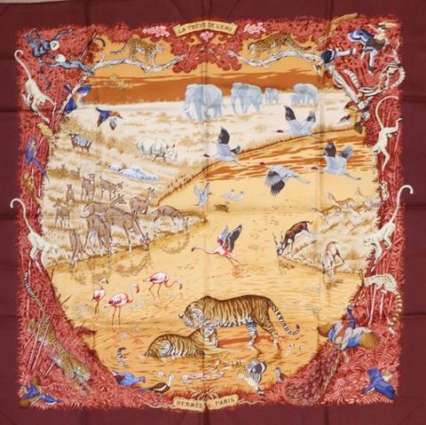 A variation of the Hermès scarf `La trêve de l'eau ` first edited in 2005 by `Robert Dallet`