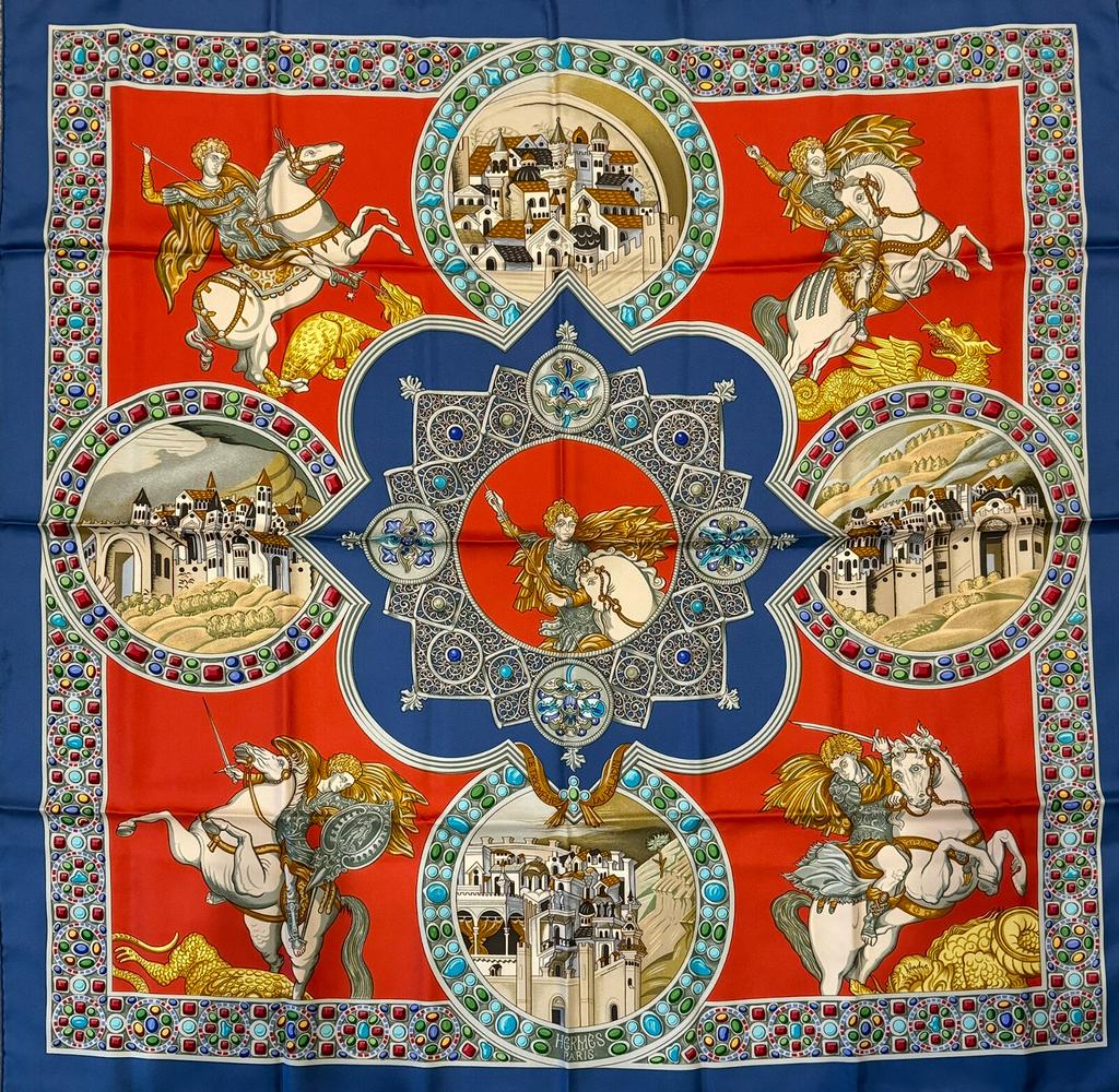 Le triomphe du paladin red, blue - Hermès Scarf Details | Scarf Sage