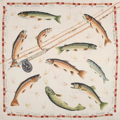 A variation of the Hermès scarf `Les truites ` first edited in 1953 by `Micheline Masson`