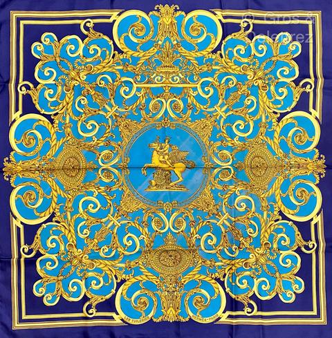 A variation of the Hermès scarf `Les tuileries ` first edited in 1990 by `Joachim Metz`