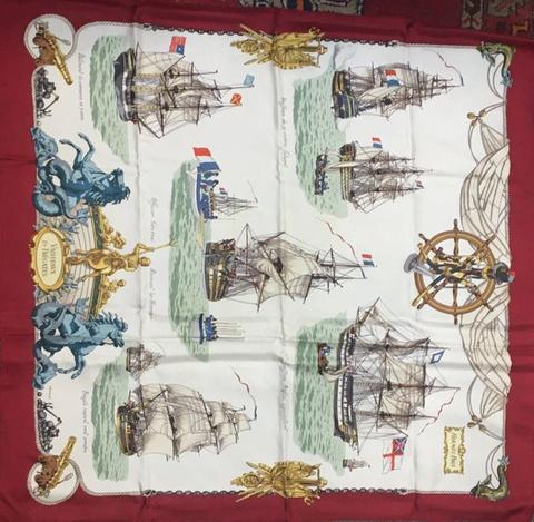 A variation of the Hermès scarf `Vaisseaux et frégates ` first edited in 1964 by `Philippe Ledoux`
