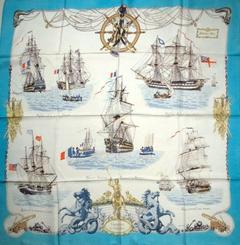 A variation of the Hermès scarf `Vaisseaux et frégates ` first edited in 1964 by `Philippe Ledoux`