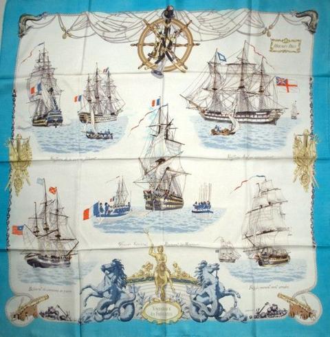 A variation of the Hermès scarf `Vaisseaux et frégates ` first edited in 1964 by `Philippe Ledoux`