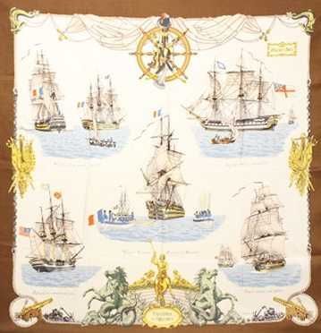 A variation of the Hermès scarf `Vaisseaux et frégates ` first edited in 1964 by `Philippe Ledoux`