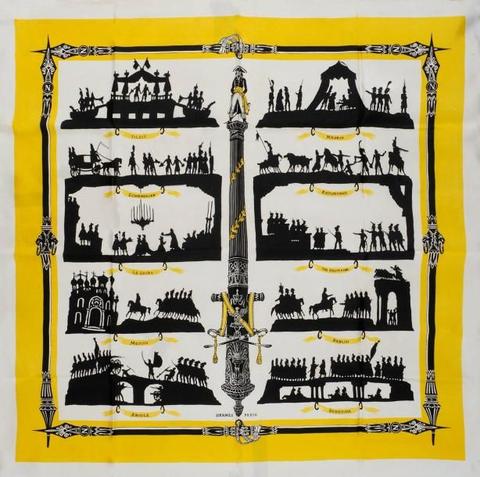 A variation of the Hermès scarf `Victoire B` first edited in 1949 by `Hugo Grygkar`