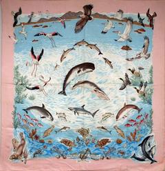 A variation of the Hermès scarf `La vie précieuse de la mediterranée` first edited in 1992 by `Robert Dallet`