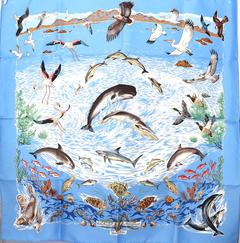 A variation of the Hermès scarf `La vie précieuse de la mediterranée` first edited in 1992 by `Robert Dallet`