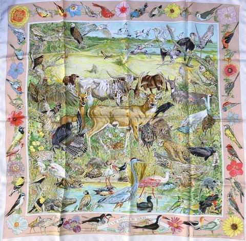 A variation of the Hermès scarf `La vie sauvage du texas` first edited in 2014 by `Kermit Oliver`