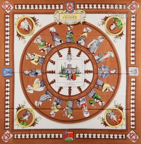 A variation of the Hermès scarf `Visages de vendée` first edited in 1953 by `Hugo Grygkar`